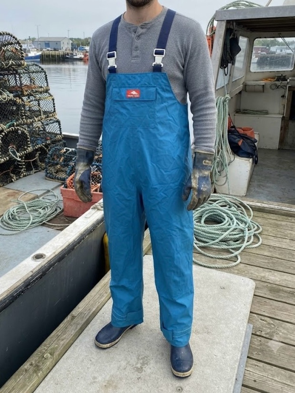 High Seas Vintage Blue Waterproof Bib Overalls Fishing Boating Rain Gear XL